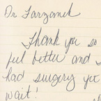 Handwritten patient testimonial number 86